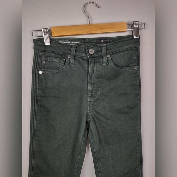 AG ADRIANO GOLDSCHMIED Isabelle Pintucked High-Rise Crop GREEN Jeans Size 24R - Picture 13 of 16